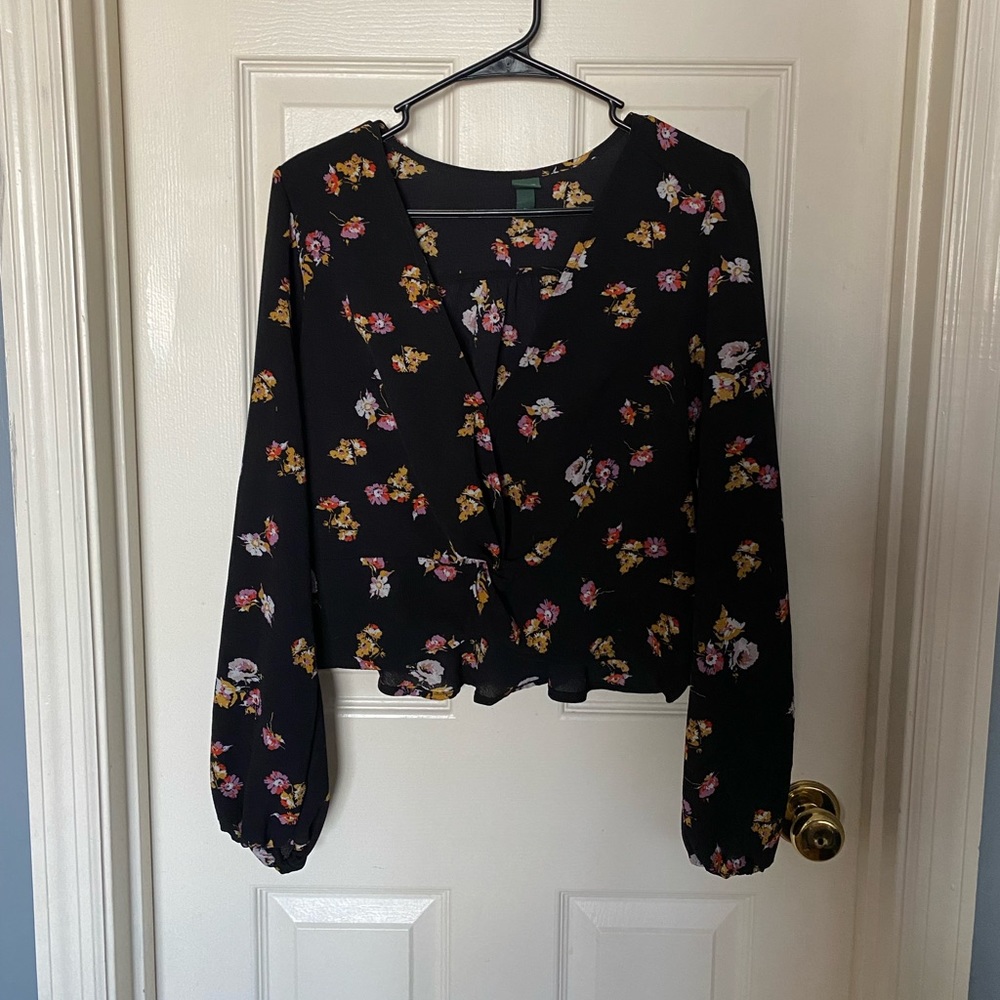 Black blouse with floral print